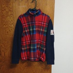 Nautica Men's Navy Red Tartan Fleece Jacket